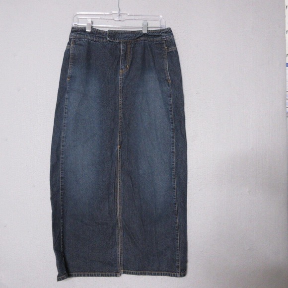 Vintage New York & Co Maxi Jean‎ Skirt 8 Front Slit Denim 90s Y2K - Picture 1 of 12